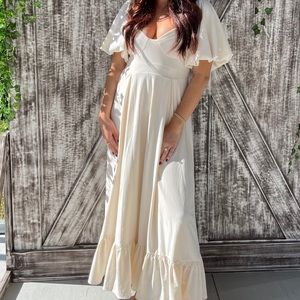 Ivory midi velvet dress